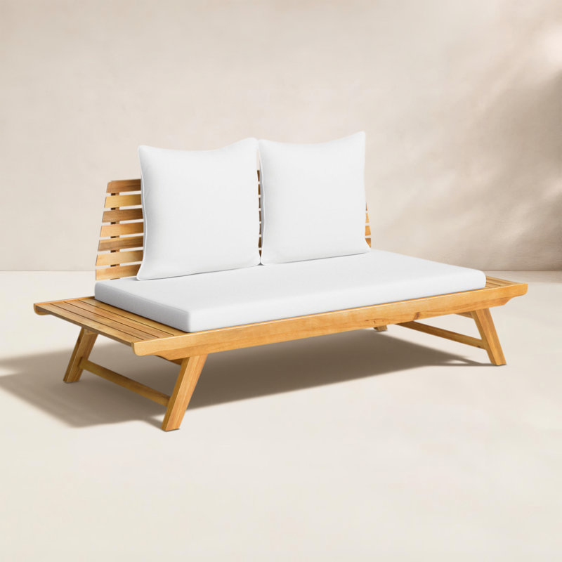 Lavinia 65'' Wide Straight Acacia Loveseat with Cushions, Teak Frame / White Cushion