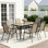 Ensemble de salle à manger de patio toutes saisons pour 6 personnes, table et chaises d'extérieur avec trou de parasol 1,69 po, table 30 po x 55 po et chaise empilable, pour pelouse, terrasse (parasol non inclus) (table noire et chaises brunes)