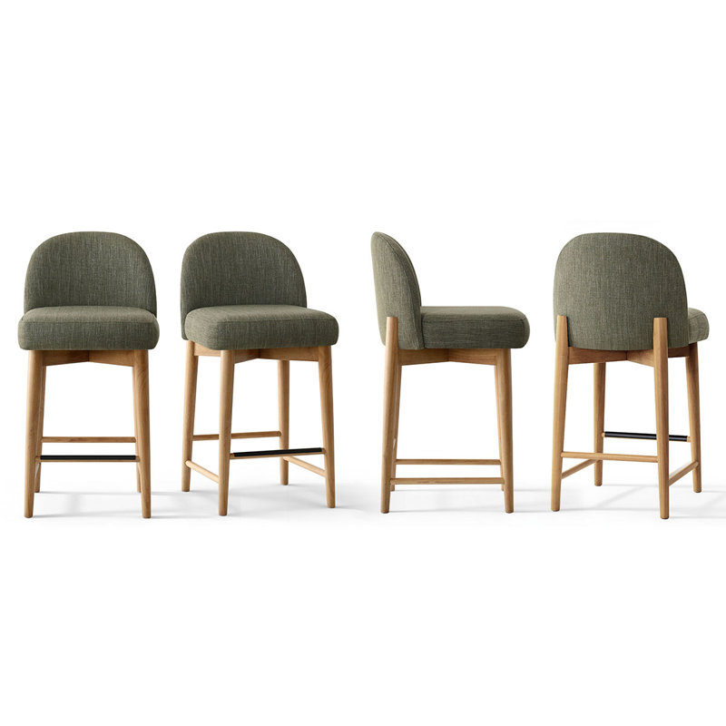 25.5" Linen Counter Stools With Solid Wood Legs, Green