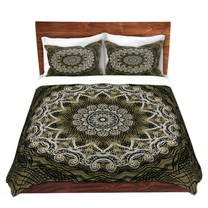 Ensemble de housse de couette olive médaillon, 1 housse simple + 1 taie standard