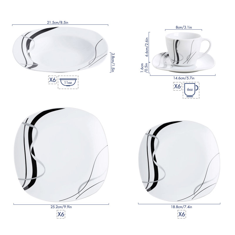 Deno 30-Piece Porcelain Dinnerware Set, Service For 6