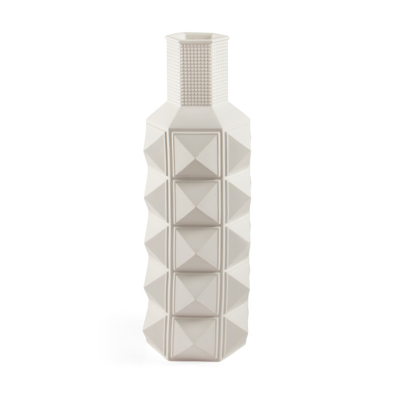 Matte White Porcelain Studded Cylinder Table Vase