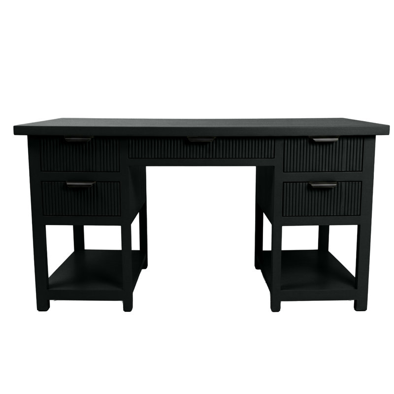 Bureau d'ordinateur moderne en bois massif cannelé, Black