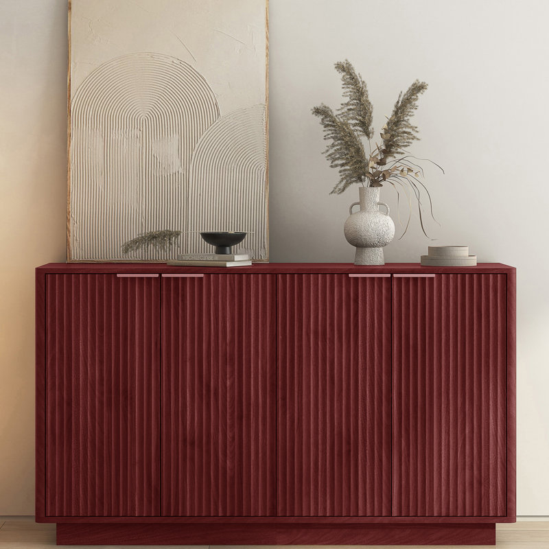 Buffet cannelé 55 po avec tablettes réglables, Rouge