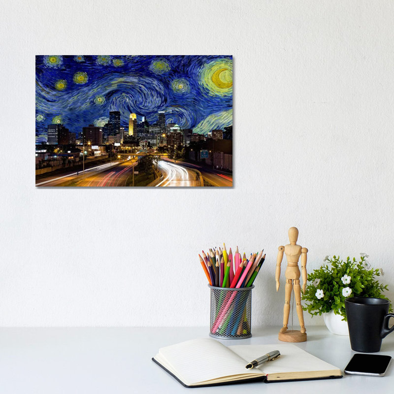 Minneapolis, Minnesota, nuit étoilée, impression d'art graphique, Toile tendue, Aucun mat, H 40 po x l 60 po x 1,5 po
