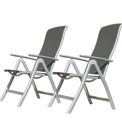 Chaise de patio inclinable - aluminium, gris foncé, siège d'extérieur, chaises pliantes de 2 avec cadre en aluminium gris. Réglable pour le camping, le bord de la piscine, le jardin. Et spacieux