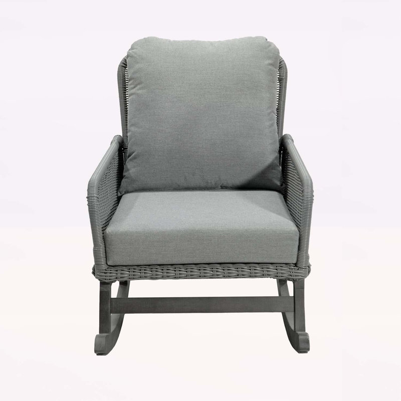 Chaise berçante minimaliste en osier avec coussins confortables et structure robuste, Gris