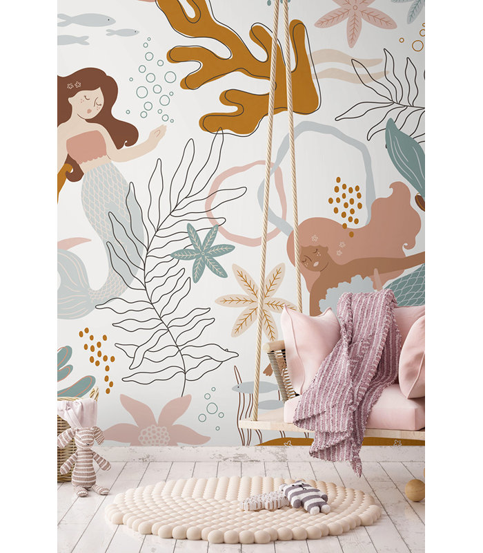 Day Dreamers Collection Brown Mermaids 118.1-Inches Wide x 9.3-Feet High 6-Panel Wall Mural