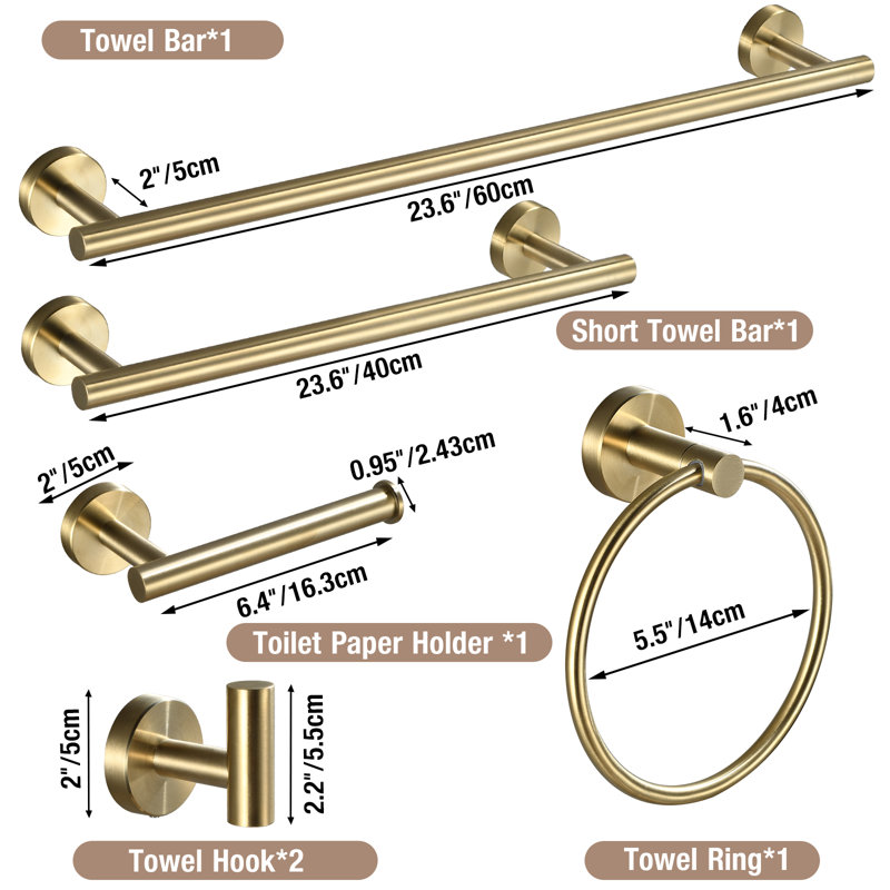 6-Piece Bathroom Hardware Set Brushed Gold, Brushed Nickel