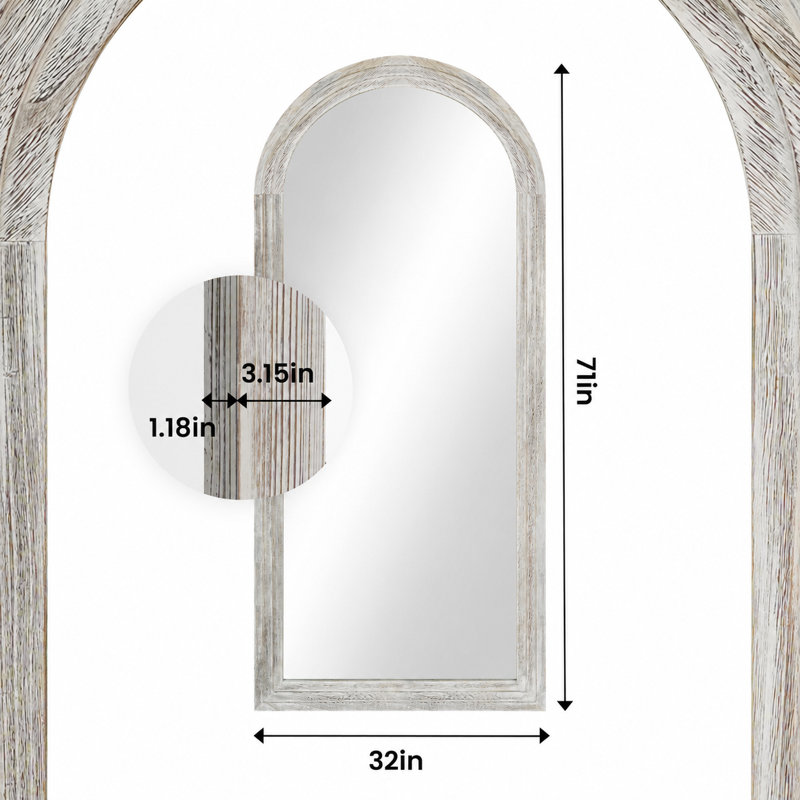 Arched Full-Length Mirror - Solid Paulownia Wood Frame, Rustic Whitewashed Finish, Multi-Size Options, Wall-Mounted Or Leaning For Bedroom, Living Room, Closet