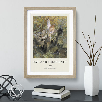 A Cat and a Chaffinch Bird by Bruno Liljefors - Picture Frame Painting