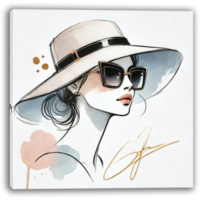 Sophisticated Lady in Wide-Brim Hat Wrapped Canvas Wall Art