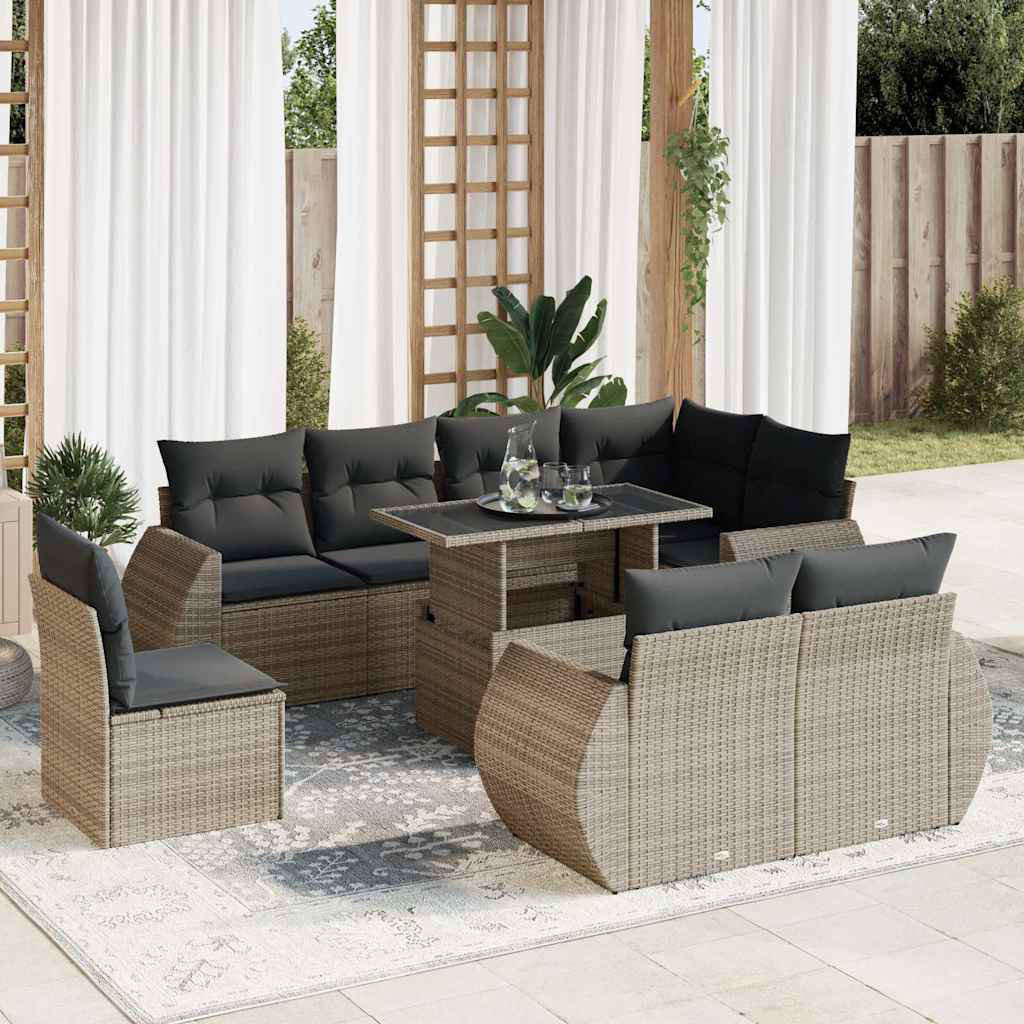 Vidaxl 9-Tlg. Garten-Sofagarnitur Mit Kissen Beige Poly Rattan