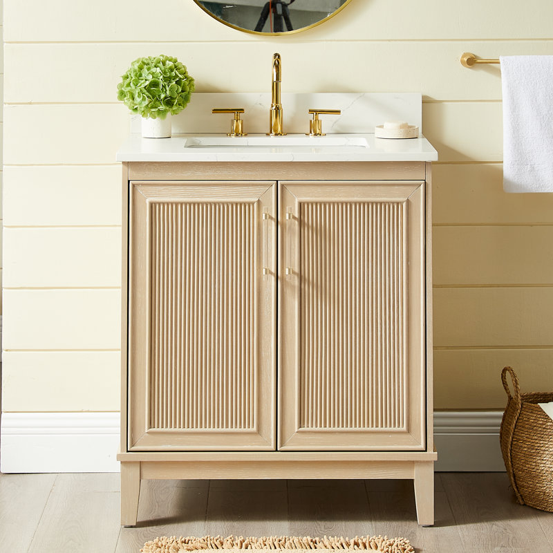 Sianni 30" Single Bathroom Vanity with Quartz Top, Washed Oak