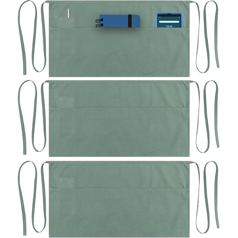  Paquet de 2 tabliers de service vert avec 3 poches et sangles de taille longue Dreamology, Vert, Paquet de 3
