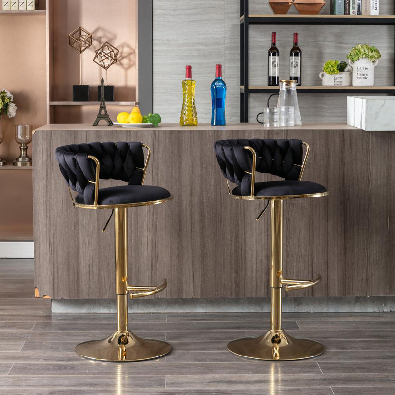 Tabouret de bar et de comptoir (ensemble de 2), Chrome chrome, Noir
