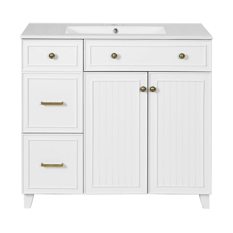 36"Freestanding Bathroom Vanity with Ceramic Sink, White