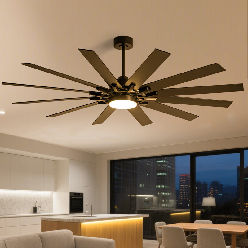 72 in. 12-Blade Black Low Profile Ceiling Fan with Integrated LED, Two-Toned Blades