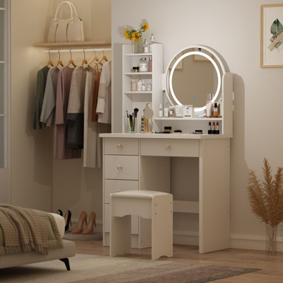 Ensemble coiffeuse avec tabouret et miroir Willodine