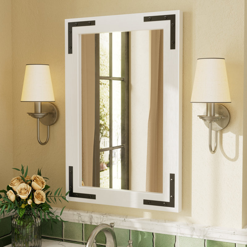 Miroir mural Amara Rustic Farmhouse, Blanc, 24 po x 16 po