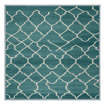 Tapis bleu en treillis lavable à la machine