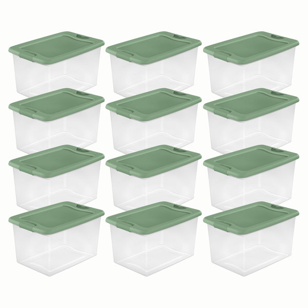 Sterilite Stackable 6 qt Storage Tote Box Container, Crisp Green (5 Pack)