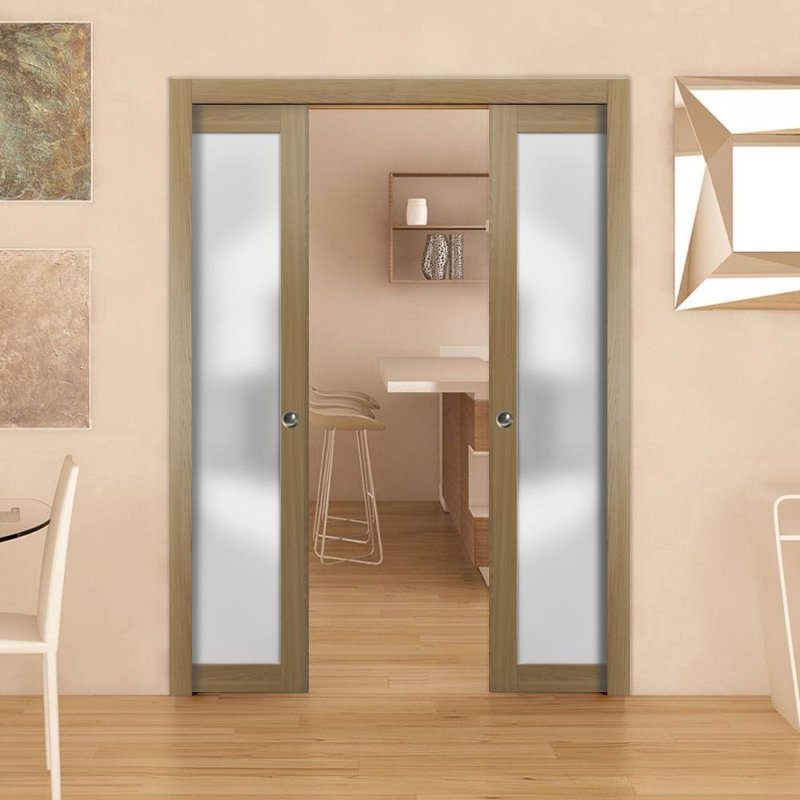 Portes coulissantes en verre givré Planum, 60" x 96", Frêne miel