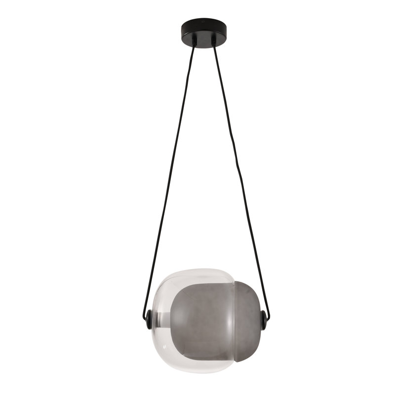 Luminaire suspendu 1 lumière DEL noire avec abat-jour en verre transparent et fumée, Transparent