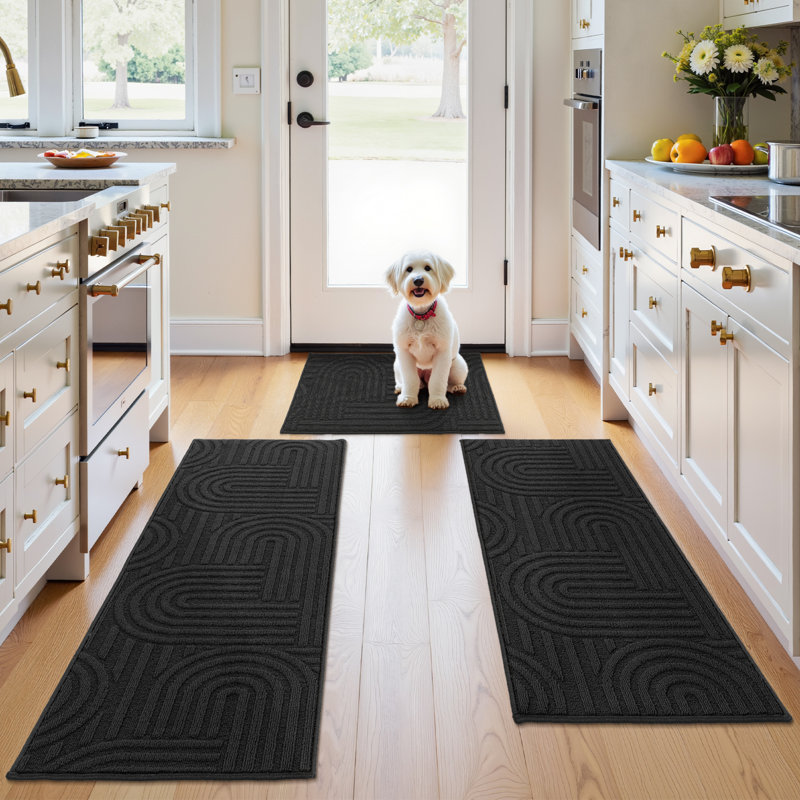 Wear-Resistant Kitchen Mat Runner Rug(Set of 3), Black