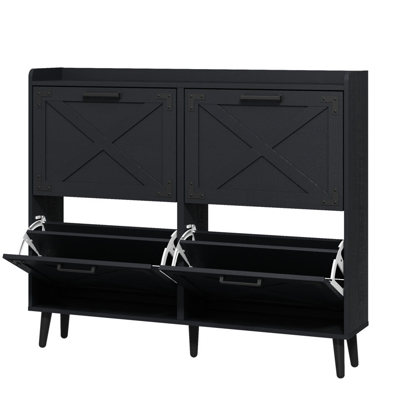 Armoire de rangement pour chaussures Chea avec tablettes réglables, Noir, 4