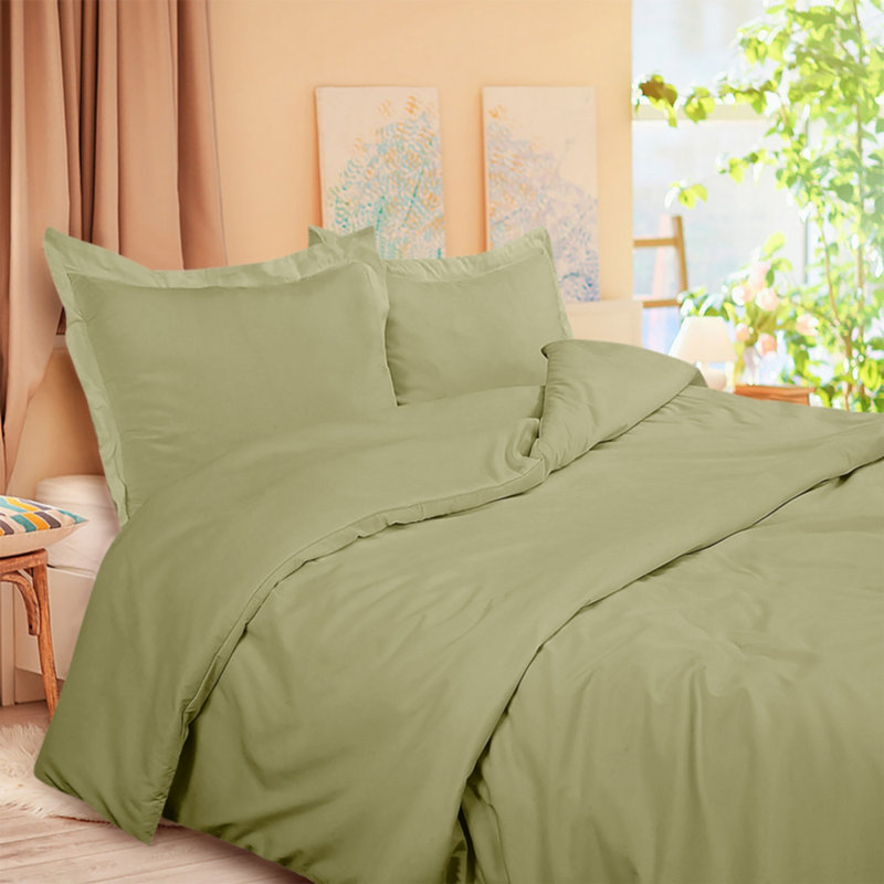 Solid Colour Duvet Cover, Queen Duvet Cover + 2 Standard Pillowcases, Green