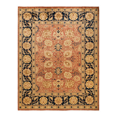Tapis unique noué à la main de 9 pi 0 po x 11 pi 7 po orange Rezo