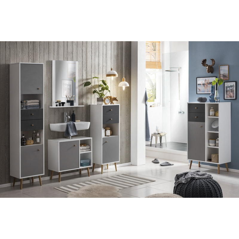 Linen Cabinet, White/Grey/Anthracite