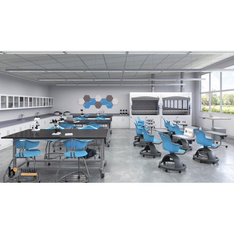Base de rangement Ethos, fauteuil d'apprentissage actif avec accoudoir à tablette, roulettes rigides, Ciel