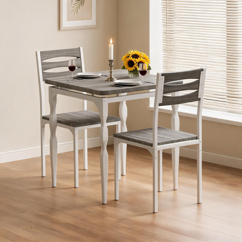 Ensemble de table de salle à manger 3 pièces avec chaises rembourrées, ensemble de table et de chaises pour 2 avec pieds en spirale en métal, ensemble de cuisine compact pour salle à manger, coin-repas et appartement.