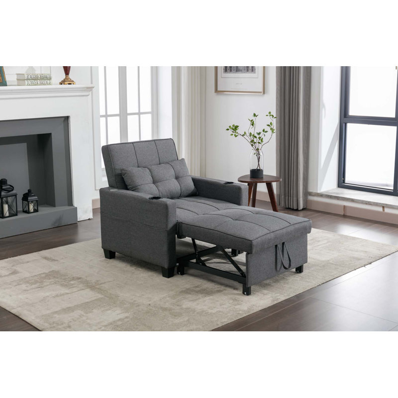 Fauteuil convertible convertible avec ports USB, Tissu technique gris foncé
