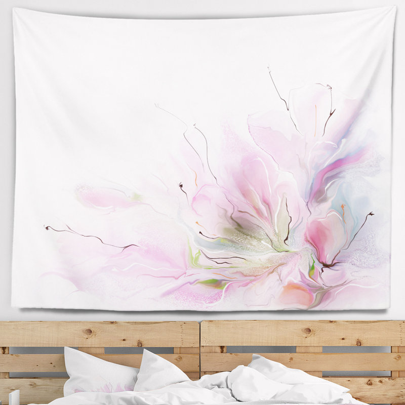 Tapisserie florale belle fleurs roses abstraites, H 50 po x l 60 po