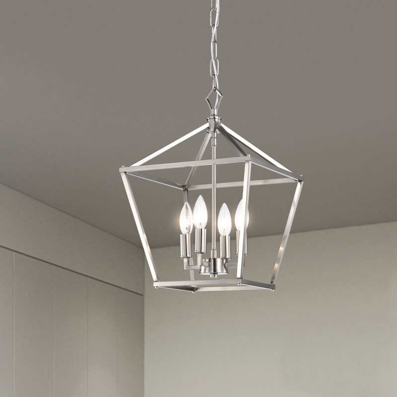 Aspen 4-Light Dimmable Lantern Geometric Chandelier, Brushed Nickel, 57.5" H x 12" W x 12" D