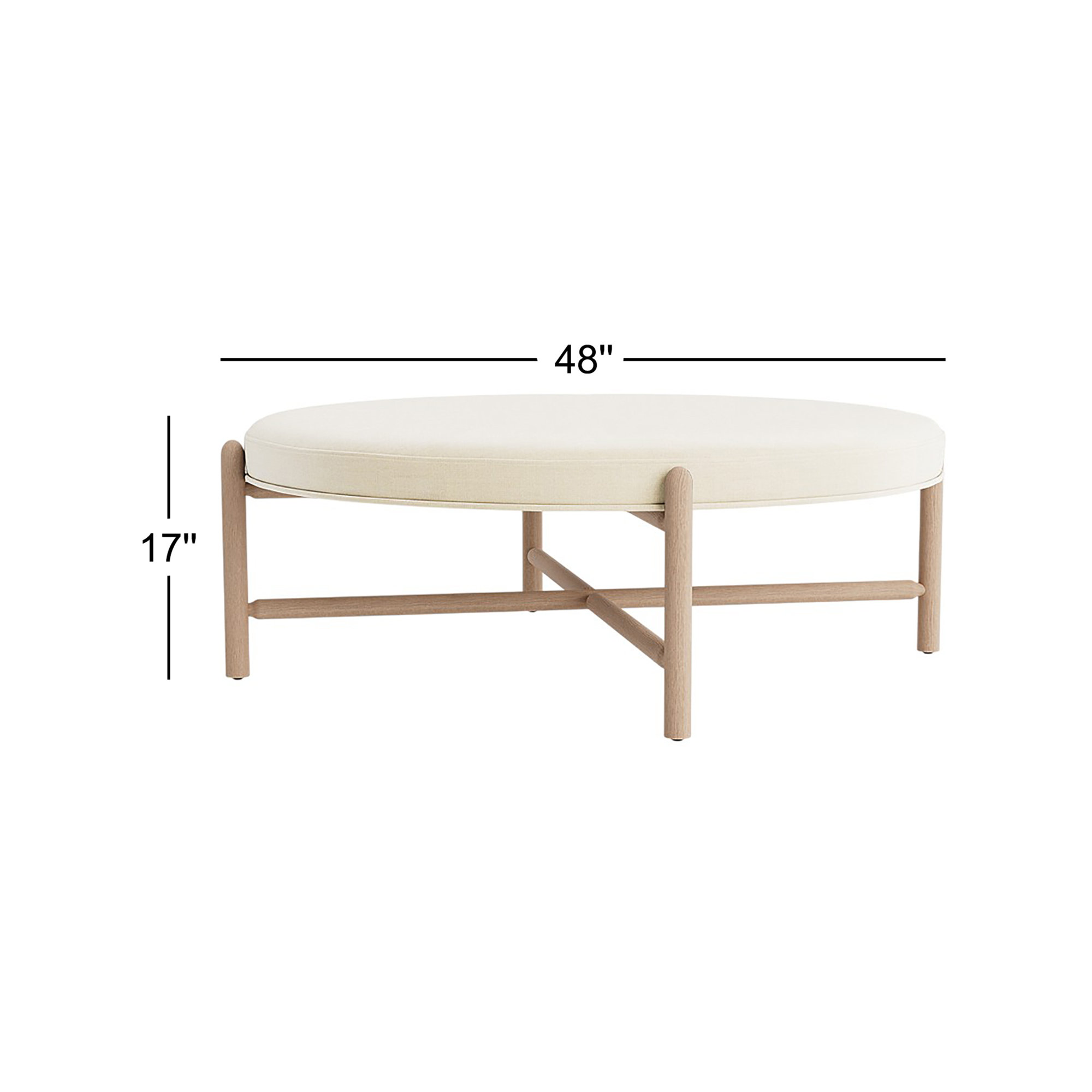 Vane 48" Round Ottoman, Cream, Oak