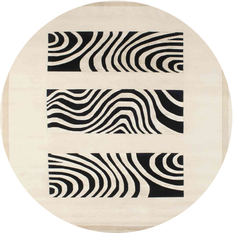 Tapis beige/noir contemporain, Rond 5 pi
