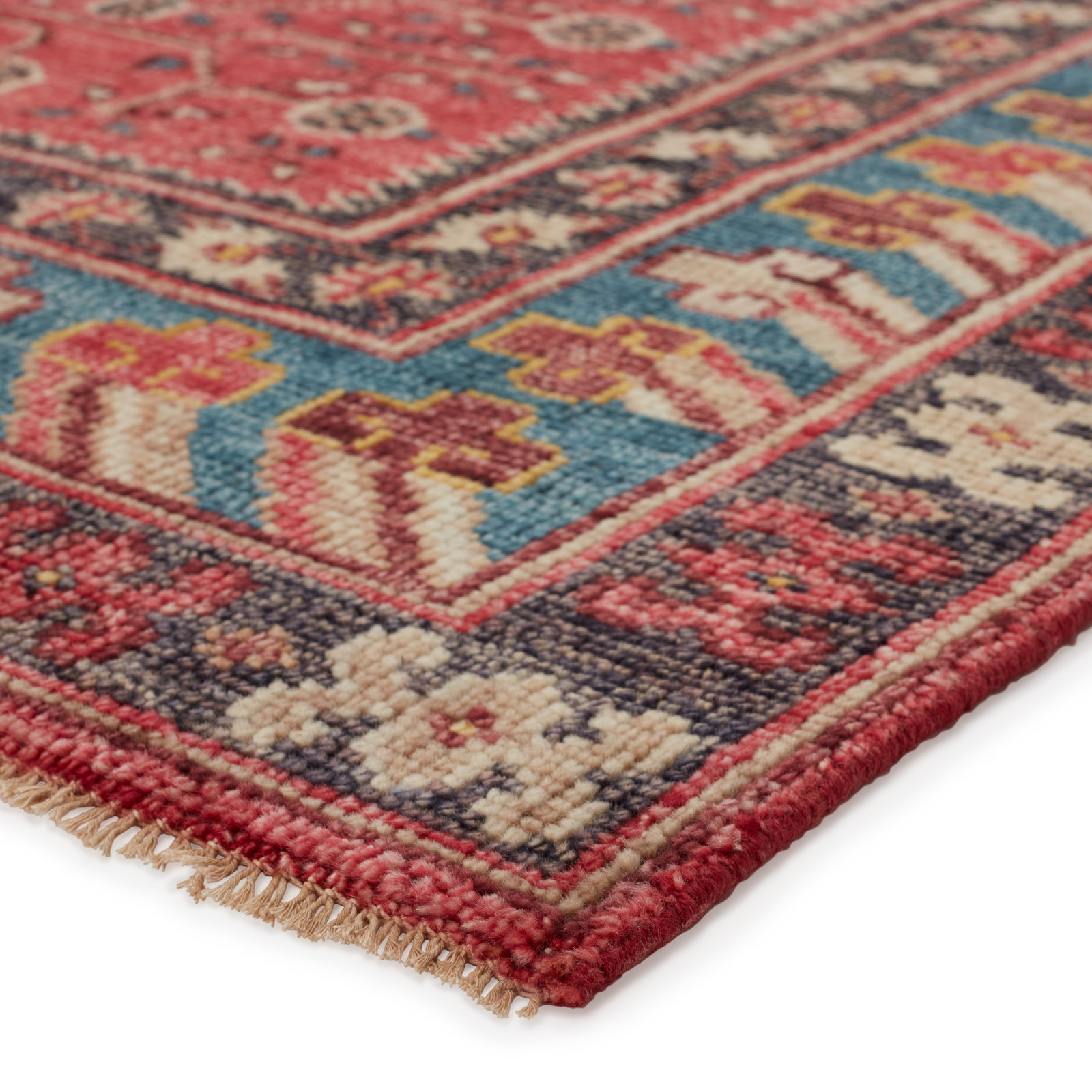 Red Blue Hand-Knotted Wool Oriental Rug, Rectangle 8' x 10'