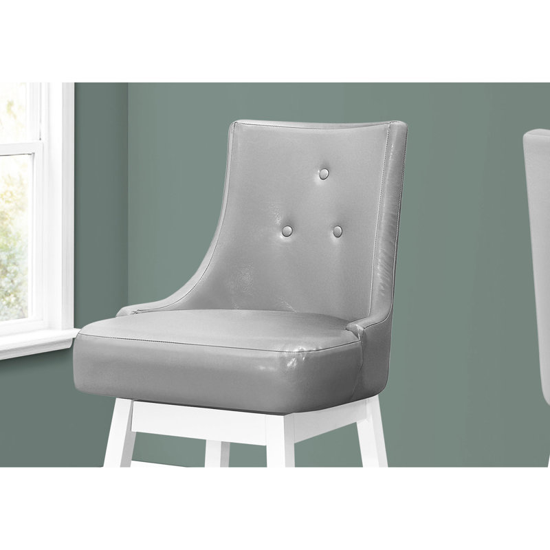 2 tabourets de bar pivotants, hauteur, base en bois blanc, siège gris, structure au design époustouflant, revêtement en similicuir, gracieux