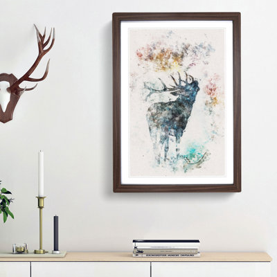 A Deer Stag Silhouette - Picture Frame Painting Print