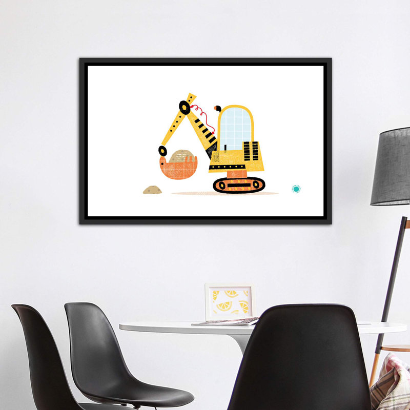 Excavator - impression d'art graphique, Pas de tapis, H 40 po x l 60 po x 1,5 po, Toile avec cadre noir patiné