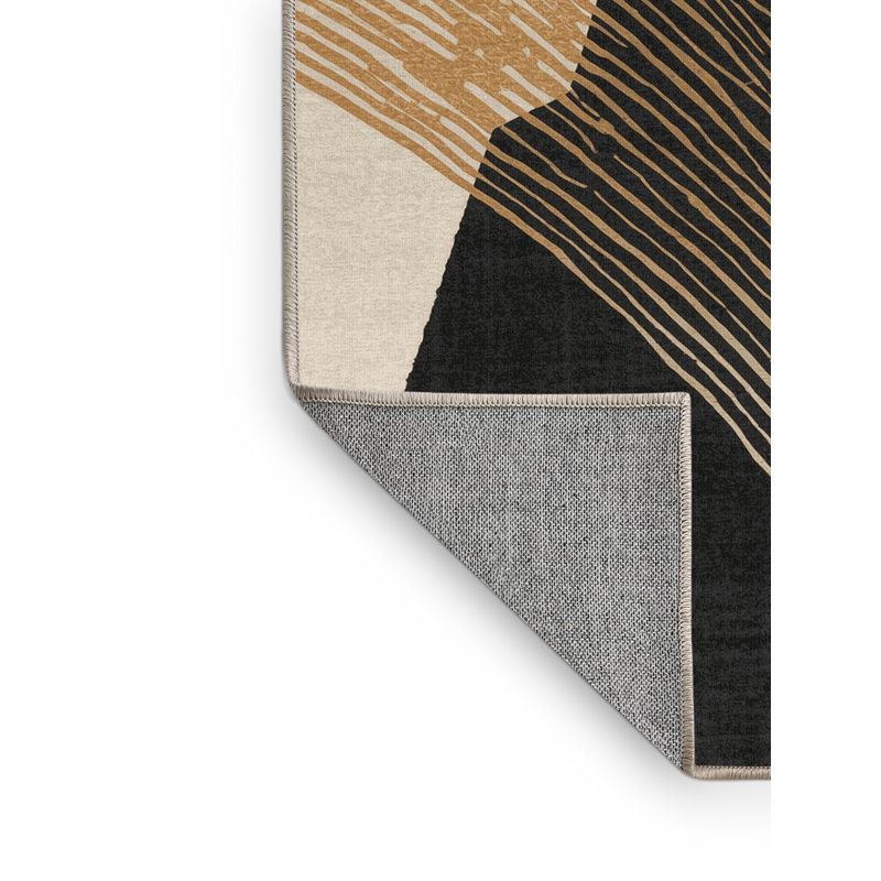 Machine Washable Pandelica Dubai Burj Khalifa Sleek & Chic Modern Arc Rug in Black – Beige Binding, 2x3