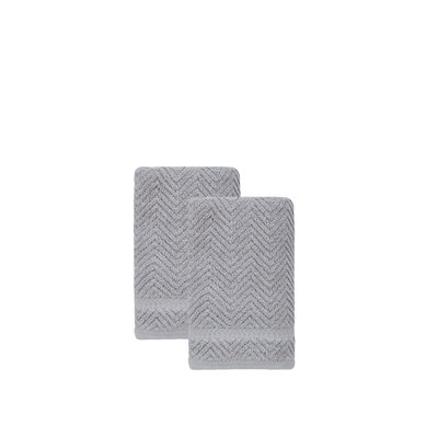 Ensemble de deux serviettes de toilette en coton turc gris pâle à chevrons, 40 x 75 cm