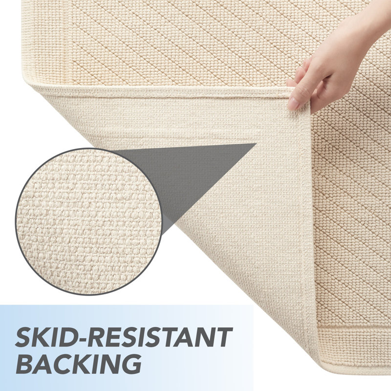 Host and Home Modern Double Weave Textured Cotton Bath Rug with Non Slip Backing, Beige, Single - 17" L x 24" W