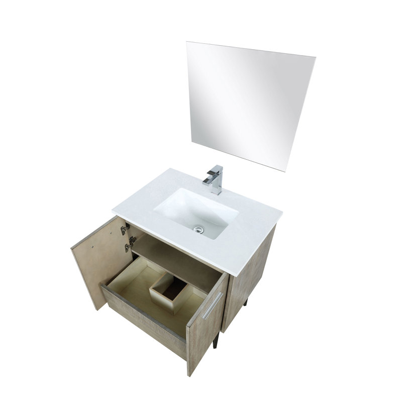 Lancy 30 in W x 20 in D Single Bath Vanity Mirror and Faucet Set, White Cultured Marble
