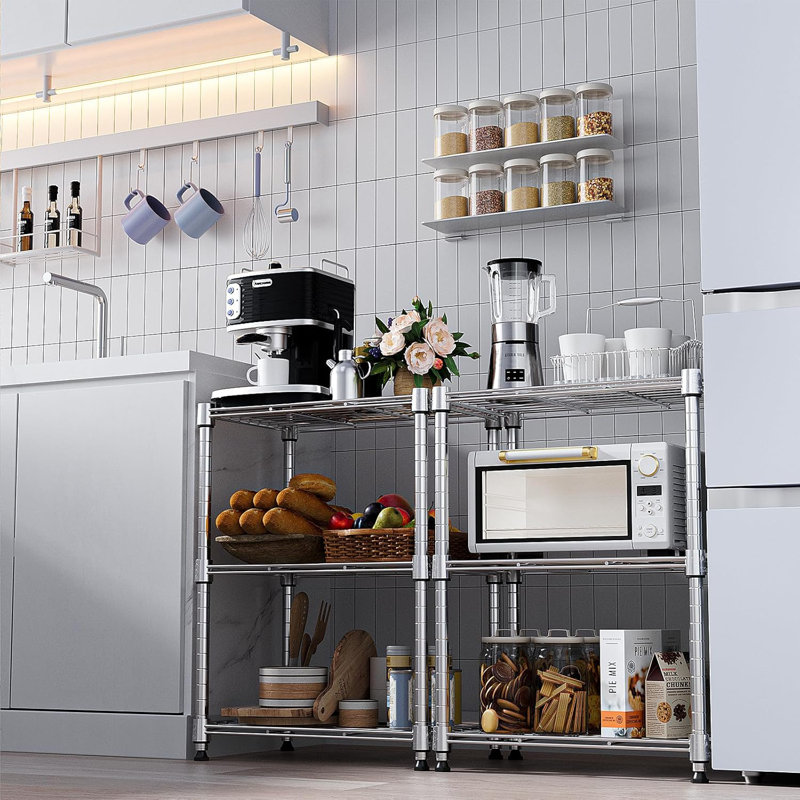 Étagère grillagée utilitaire en acier à 3 niveaux de 450 lb pour grille de rangement en métal pour la maison, la cuisine, le bureau, chrome (P 11,8 po x l 17,7 po x H 26,3 po)