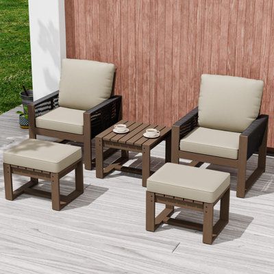 Ensemble de meubles de conversation pour patio 5 pièces, cadre en bois de cèdre massif avec coussin, table d'appoint, repose-pieds